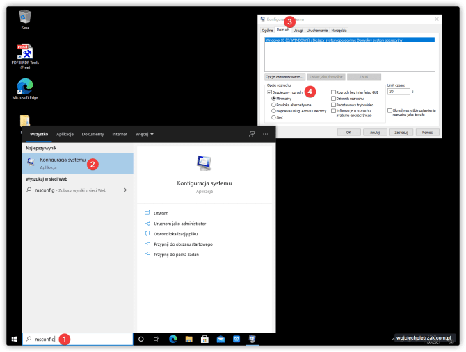 Msconfig - wlaczenie trybu awaryjnego