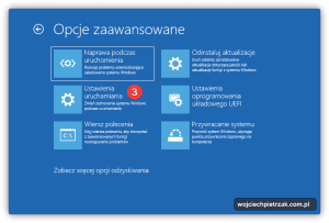 Ustwienia uruchamiania - WinRe