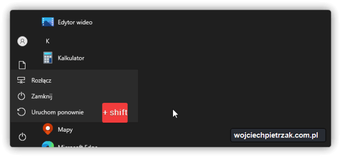 Pasek start uruchoemienie tryb winre