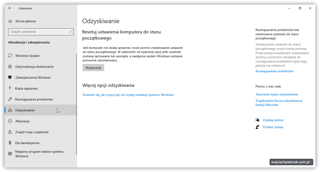 Jak przywrócić ustawienia fabryczne systemu Windows 10?