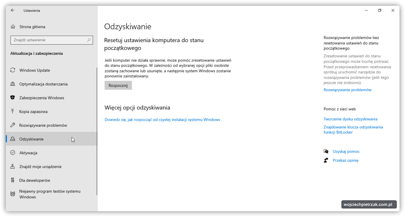 Jak przywrócić ustawienia fabryczne systemu Windows 10?